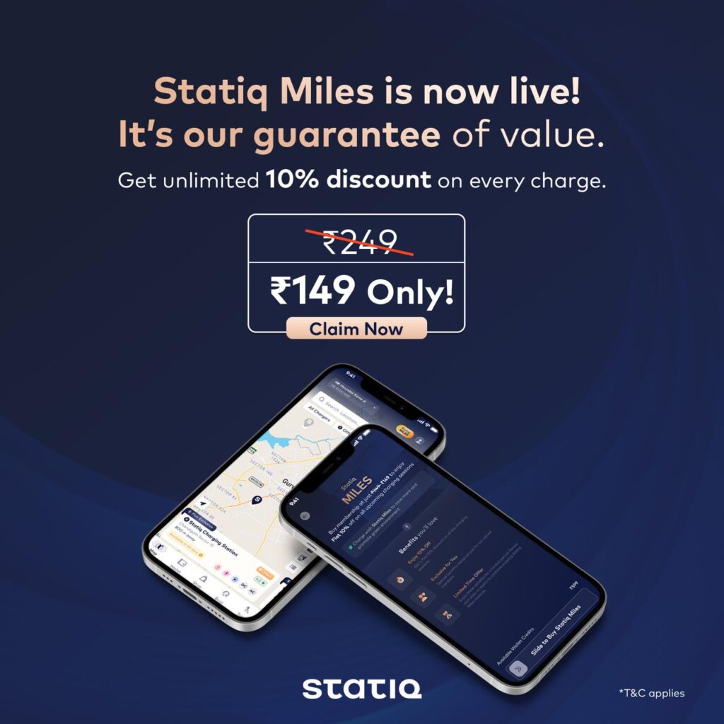 Statiq team unveiling the ‘Statiq Miles’ membership program for EV users at a launch event in India.