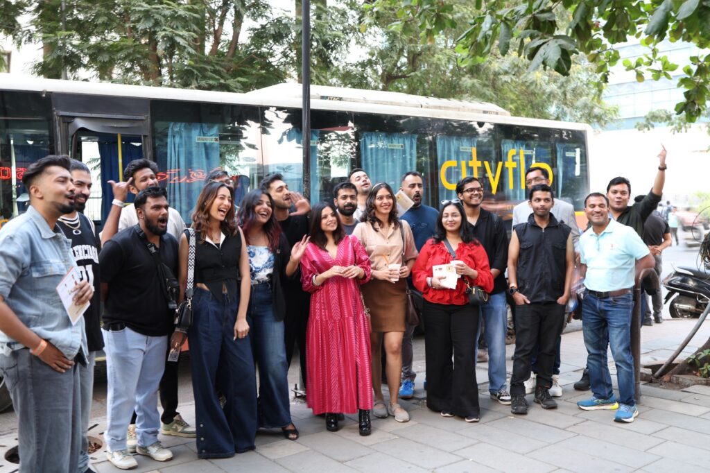 Guests enjoying the Cityflo x SOCIAL Bar Hop on Mumbai’s first high-energy party bus experience.