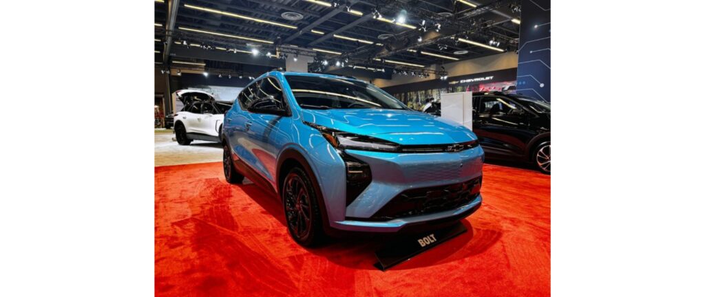 2027 Chevrolet Bolt electric vehicle displayed at Montreal Auto Show